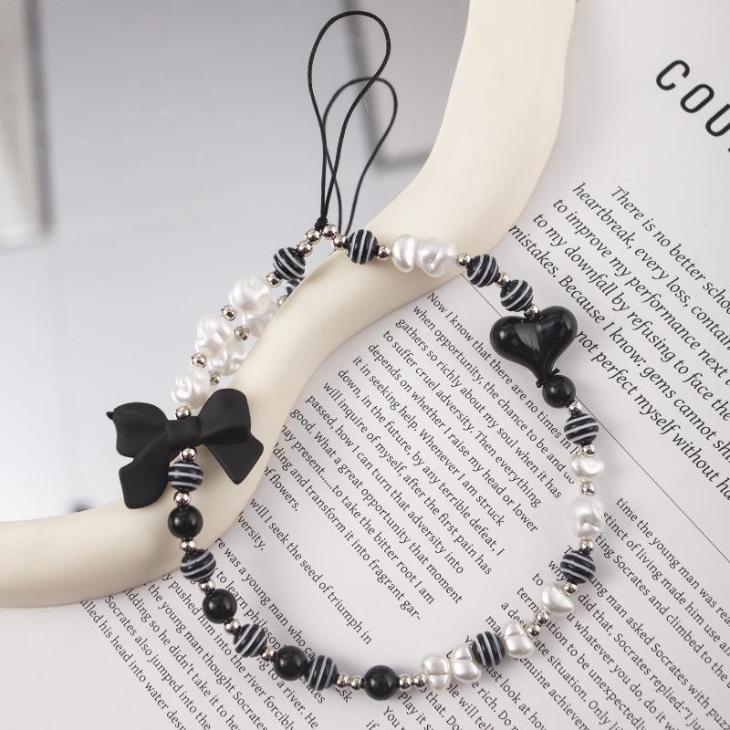 Stylish Anti-Fall Pearl Phone Chain: Short, Single Buckle Durable Wrist Strap with Heart Charm