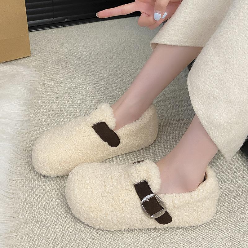 Thick-soled Bag Head Velvet Warm Cotton Shoes for Women In the Autumn and Winter of 2025, the New Korean Version of One-pedal Casual Outer Cotton Shoe