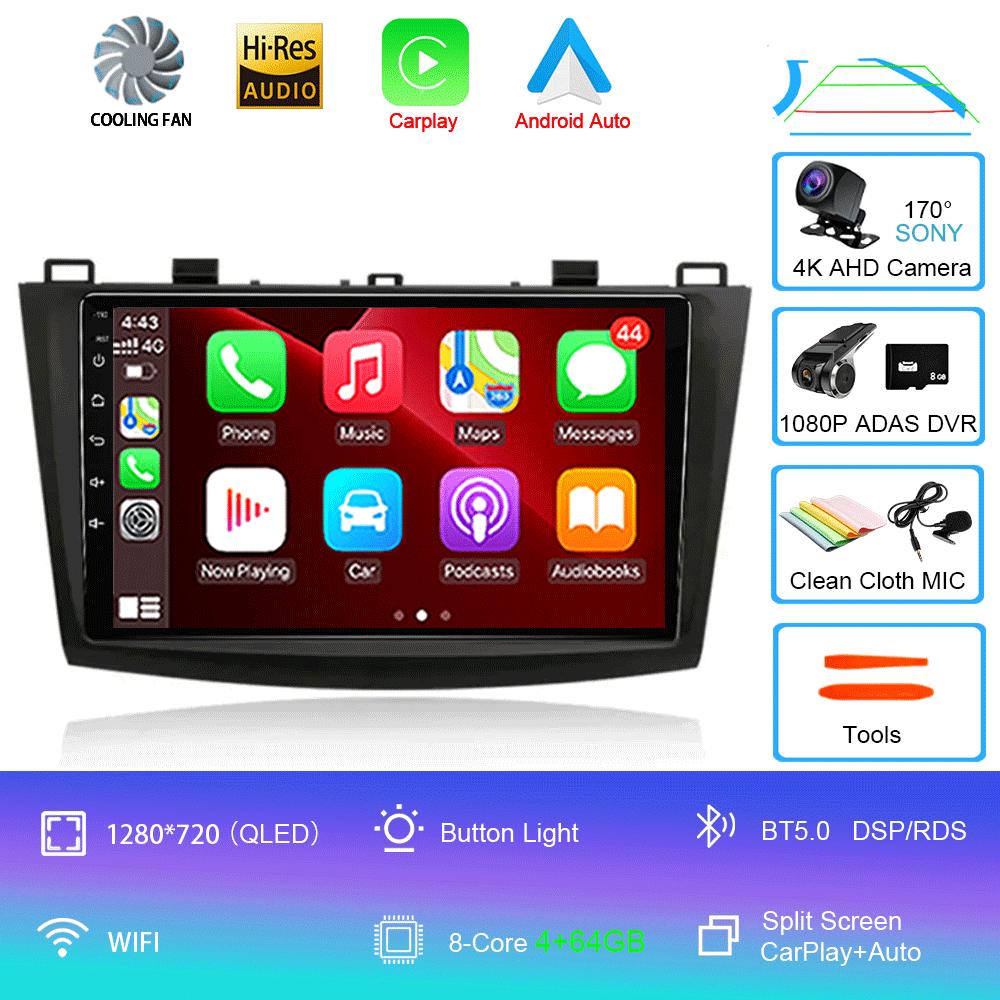 Android 14 For Mazda 3 2009-2013 Video Player Car Radio Multimedia Stereo Navigation Carplay Speakers Head Unit Audio GPS 2 Din