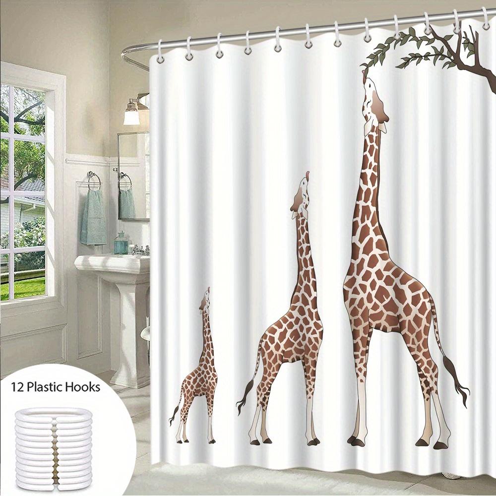 1 Stück Drei Giraffen Duschvorhang, minimalistische digitale Zeichnung von Giraffen in verschiedenen Höhen auf weißem Hintergrund, verspielte Wildli