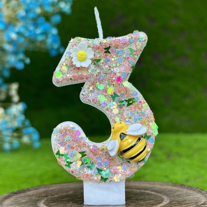 Dijital Doğum Günü Mumu Pasta Parti Süslemesi Birinci Doğum Günü Yaratıcı Arı Eşek Arısı