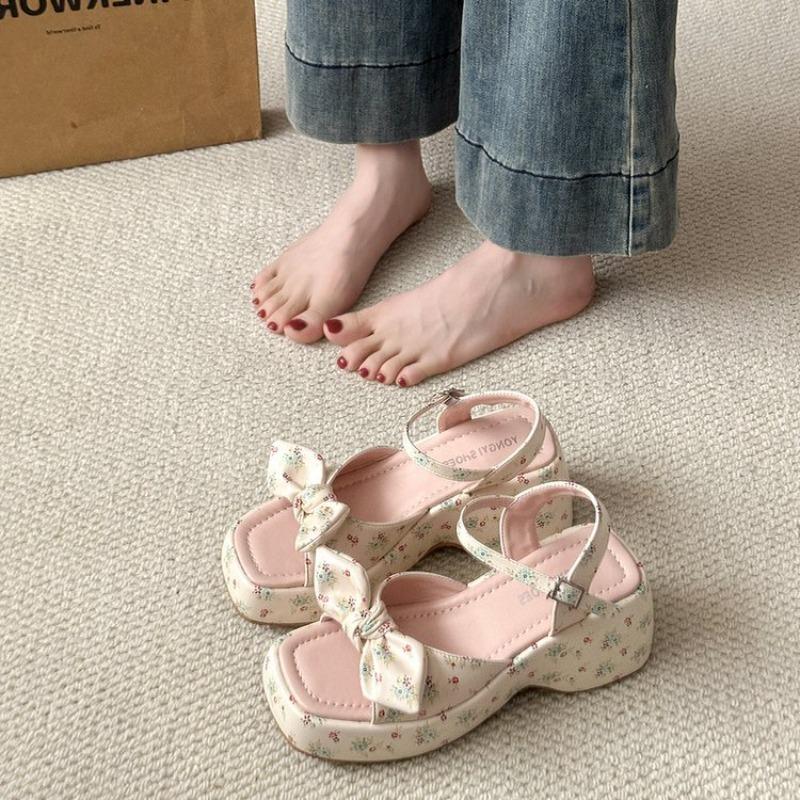 Fashion Hot Selling 2025 Summer Women Floral Platform Wedges Heel Sandals Fashion Narrow Band Ladies Elegant Gladiator Sandalias Female