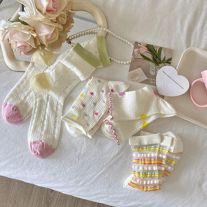 Damen Sommer Dünne Farbe Tupfen Streifen Punkt Netz Hohl Atmungsaktiv Nahtlose Röhrensocken