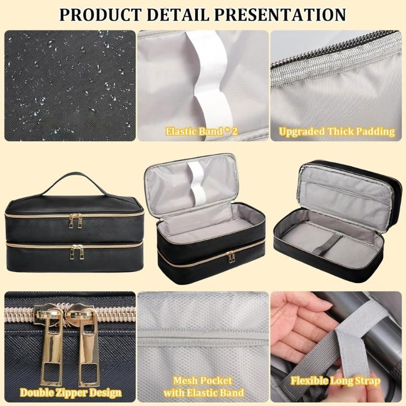 Travel Hair Dryer Carrying Handbag Double Layer Design Waterproof PU Storage Organiser Case Box for Daily Care Items