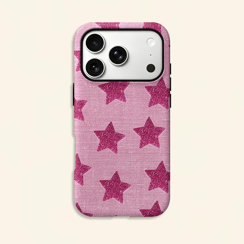 Pink Linen Glitter Star Print Soft Silicone Phone Case Y2K Coquette Cute Girly Aesthetic Shockproof Cover For All Iphone Series