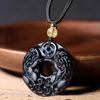 Natural Obsidian Double Pixiu Safety Buckle Pendant - Golden Obsidian Crystal Charm