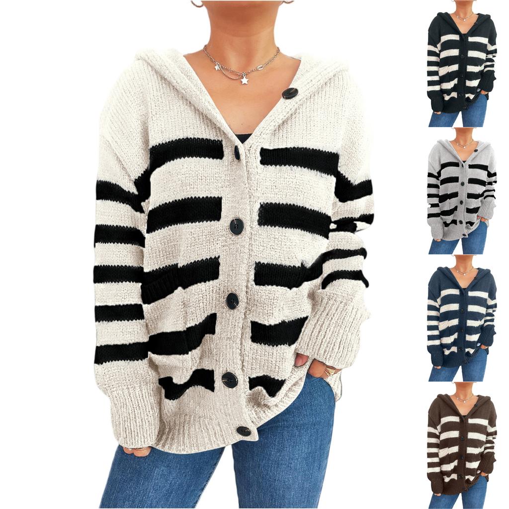 Women's Fashionable Casual Loose Fitting Plus Large Cap Knitted Sweater Single Breasted Long Sleeved Knitted Cardigan Sweater Jacket