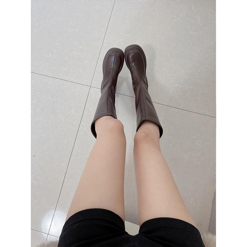 Elastic Skinny Boots Knee Long Boots Women's Autumn and Winter Small Straight Tall Knight Boots Children's Thick Heels