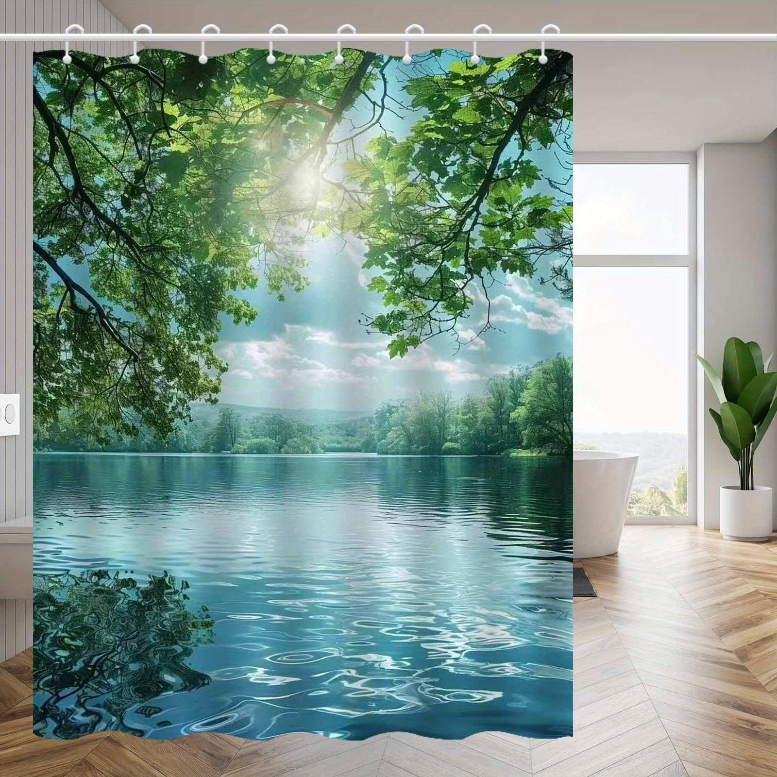 

1Pc Healing Little Fresh Lake Scenery Shower Curtain, High End Elegant Bathroom Curtain, Bathroom Decoration Pattern W60H190(CM)-1 Pcs