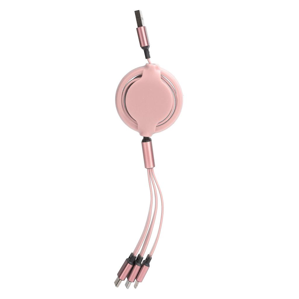 3‑in‑1 USB Charging Cable Multi Retractable Fast Charger Cord for IOS Type C Micro PortPink