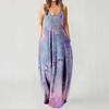 Women Casual Tie Dyed  Print  Drawstring Gradient Rendering Sling Long Dress