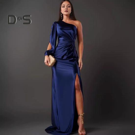 Dámské večerní šaty Rozdělený lem bez rukávů na jedno rameno Jednobarevný Úzký pas Skládaný Jednobarevný Ples s vypnutým ramenem Společenské koktejlové maxi šaty Plesové šaty