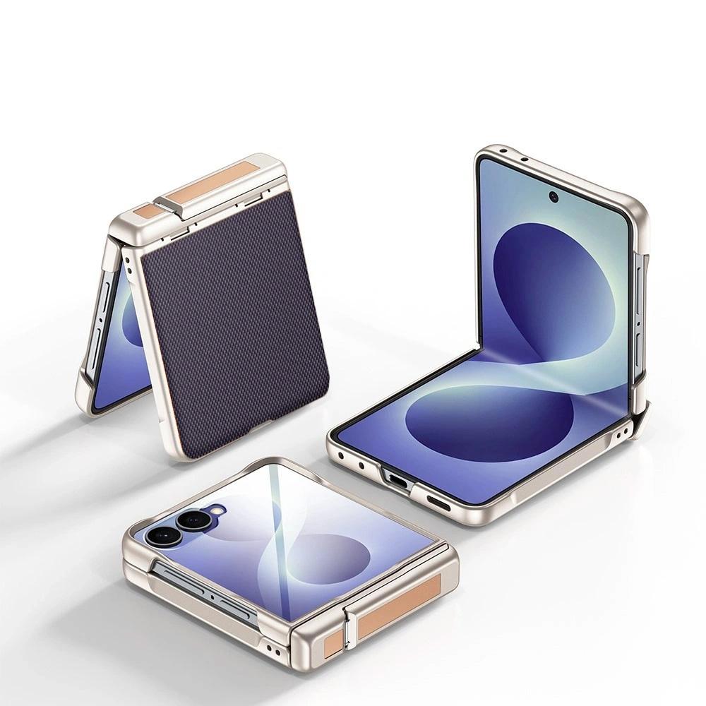 Samsung Galaxy Z Flip 8 Hülle, Scharnier-Ständer, mit Glas für äußeren Bildschirm, Lila