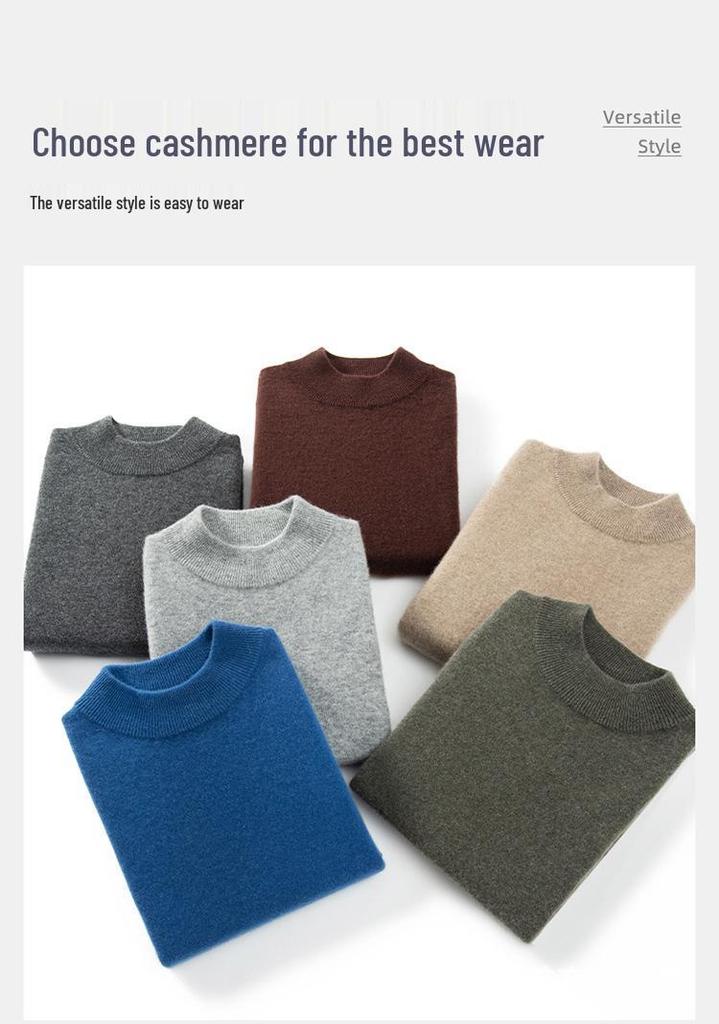 Men's Autumn Winter Cashmere Half-High Neck Knit Sweater