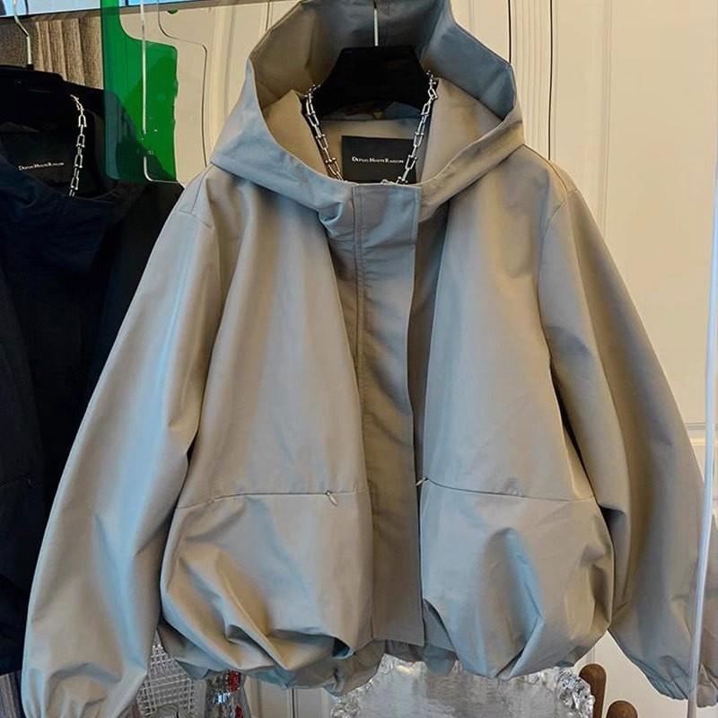 

Женская весенне-осенняя куртка с капюшоном, короткая, повседневная, на кулиске, с карманом, ветровка на молнии, базовая куртка M