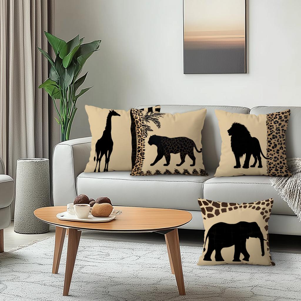 Afrikanische Graslandtier-Silhouette Kissen Kissenbezug Polyester Kissenbezug Dekokissen für Sofa Heimdekoration Kissenbezug