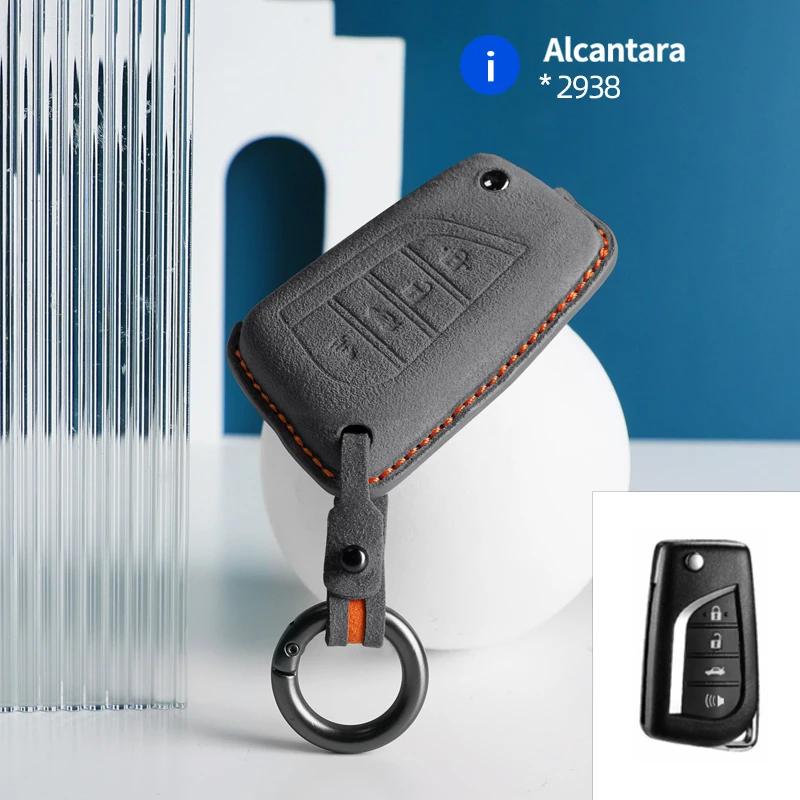 Car Key Case Cover Key Caver For Toyota Corolla Camry 70 Prius C-HR Levin Reiz 4 Buttons Alcantara suede Key bag Keychain