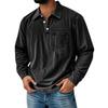 Men's Solid Color Washed Sports Button Pocket Lapel Collar Long Sleeve Top