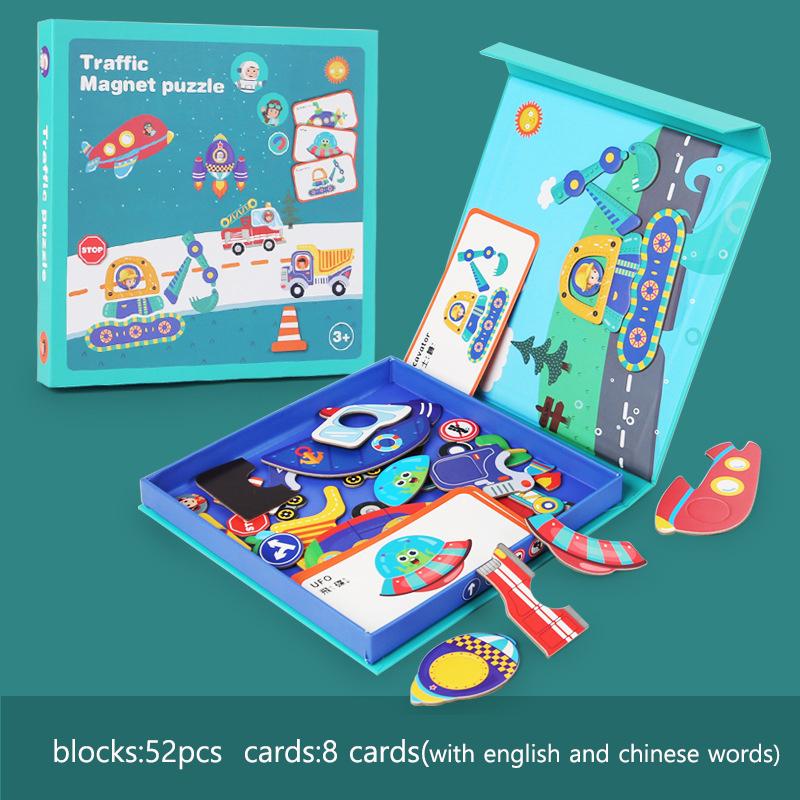 Holz Puzzles Magnetische Blöcke Puzzle Buchbrett mit Karten Gesichtswechsel Kleiderwechsel Meeresleben Kinder 3D Puzzle Spielzeug Geschenke