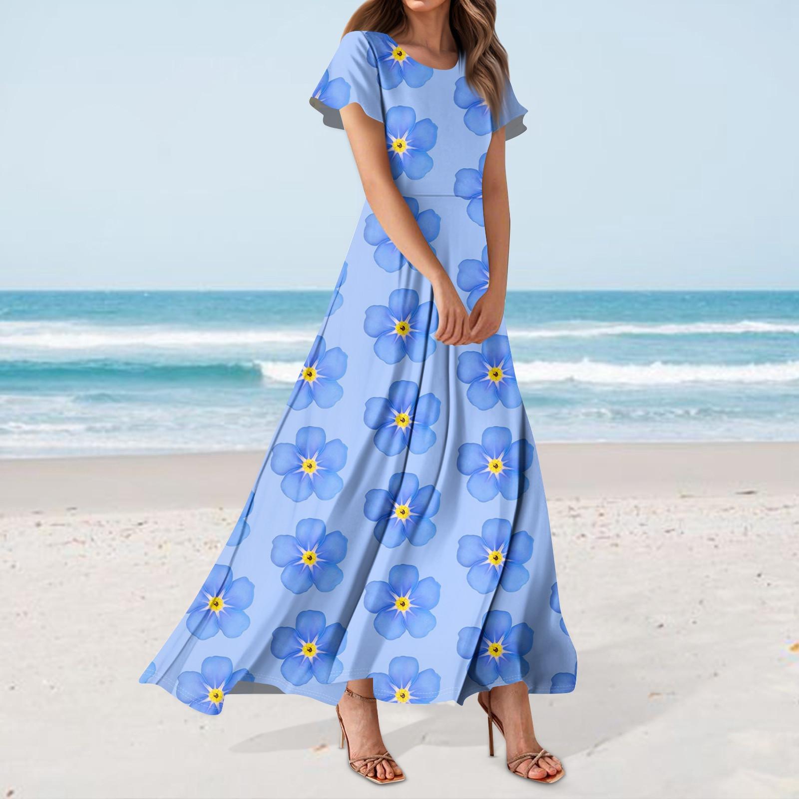 

Женское повседневное платье с гавайским принтом, круглым вырезом, короткими рукавами и высокой талией XL арбуз красный