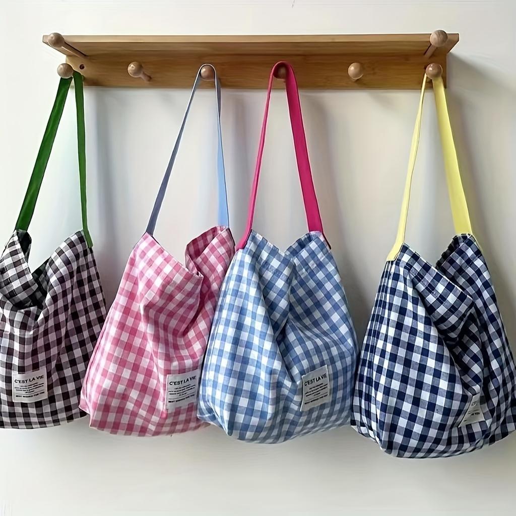 Chic Plaid Canvas Tote Bag for Women Large Capacity, Perfect for Beach, Travel & Shopping