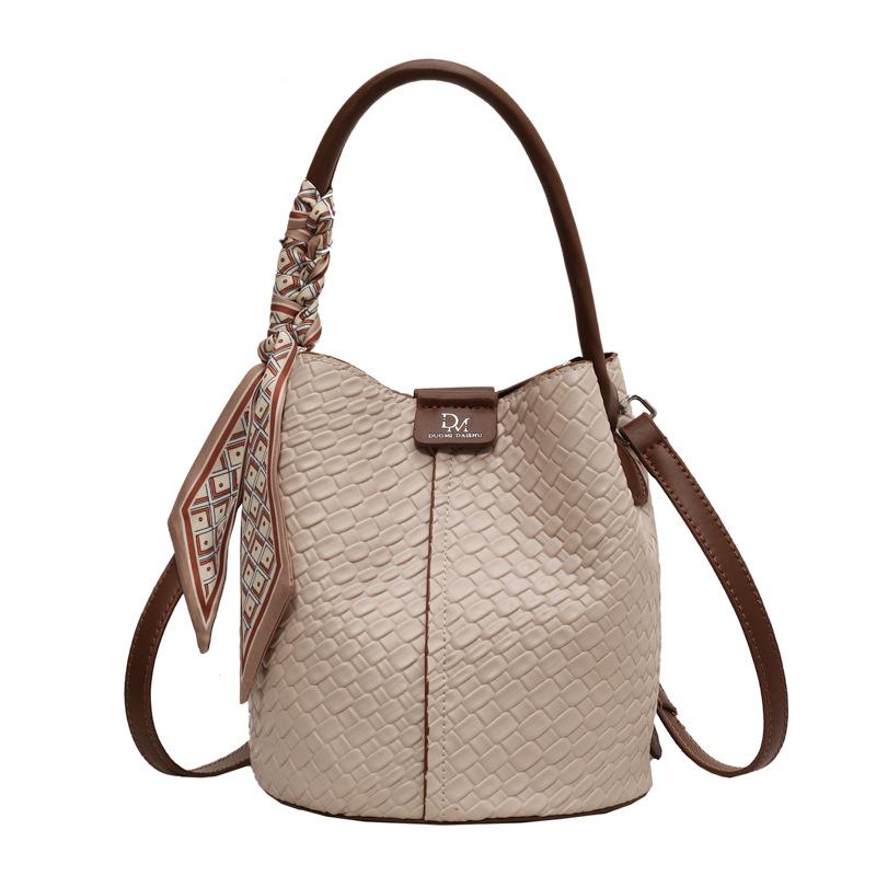 Fashiable Women's Bucket Bag, Stylish Solid Color Woven Effect Handbag Shoulder Bag and Crossbody Bag, Can Be Carried By Hand