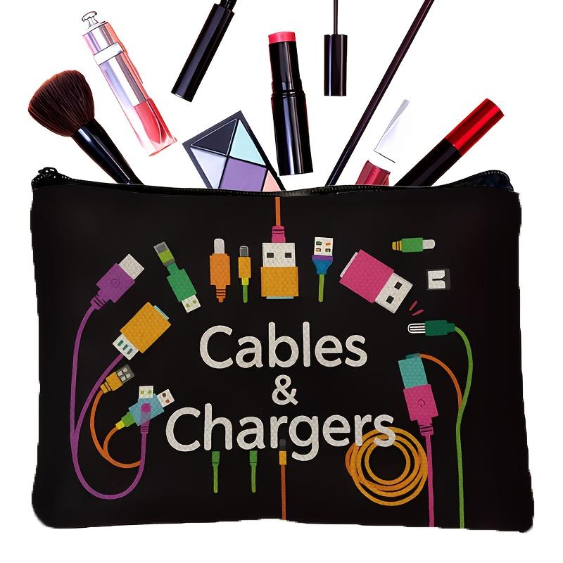 1pc Tech Accessories Organizer Pouch–Colorful Icons Design Travel Makeup Bag, Portable Storage for Chargers, Cables, Power Banks
