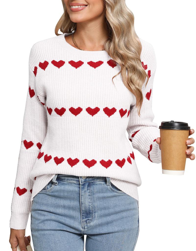 Europe, America, autumn and winter new hot-selling sweaters women's  Valentine's Day love round neck pullover knitted sweater top