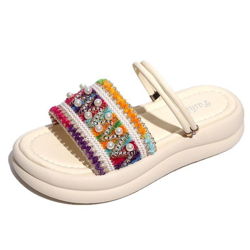 Summer sandals new Xianfan slippers pearl outer wear non-slip one-word soft-soled skirt thick-soled two wear trendy