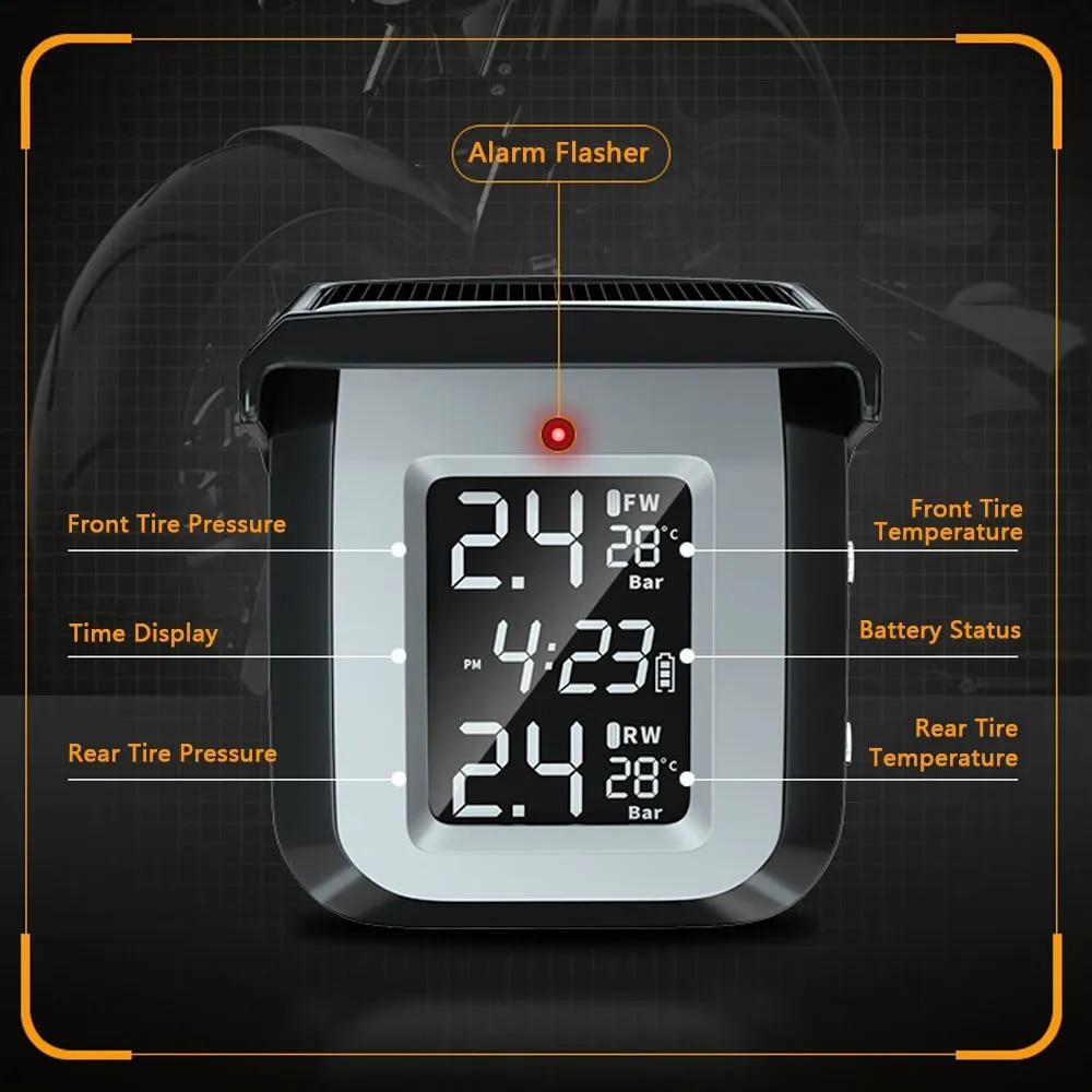 Wireless Solar Tire Pressure Monitoring System for Motorcycle – Waterproof TPMS Detector