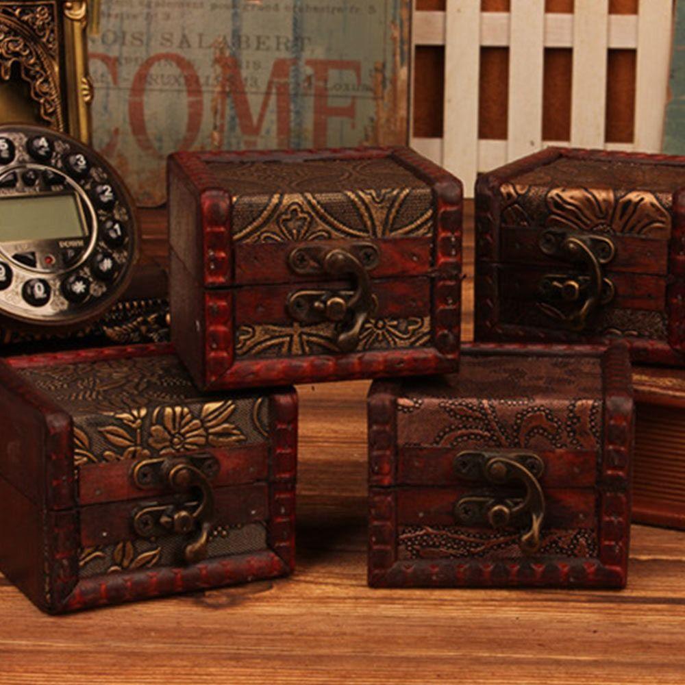 Cutie de depozitare retro din lemn, cutie maro cu comori, cutie mini vintage la modă, cadou