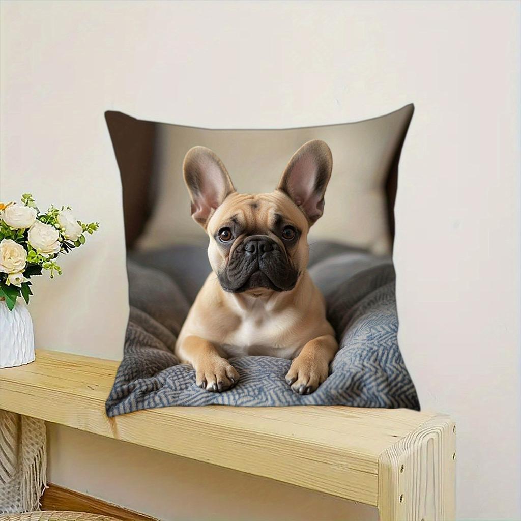 1pc Pillowcase, Cute French Bulldog Realistic Style Pillow Cover