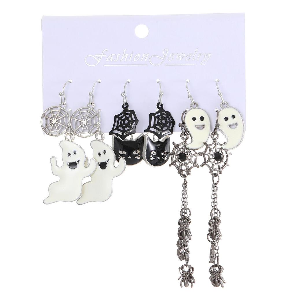 Cross-Border Halloween Earrings Set: Ghost, Pumpkin, Witch, Skeleton, Spider, Black Cat, Bat, Spider Web Ear Studs