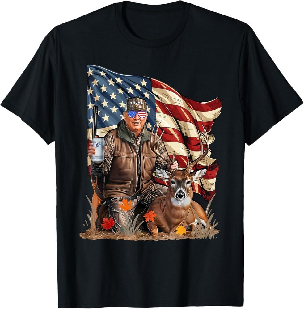 Retro Trump Hunting Deer Funny Beer Drinking Beer Hunting T-Shirt Unisex T-Shirt S