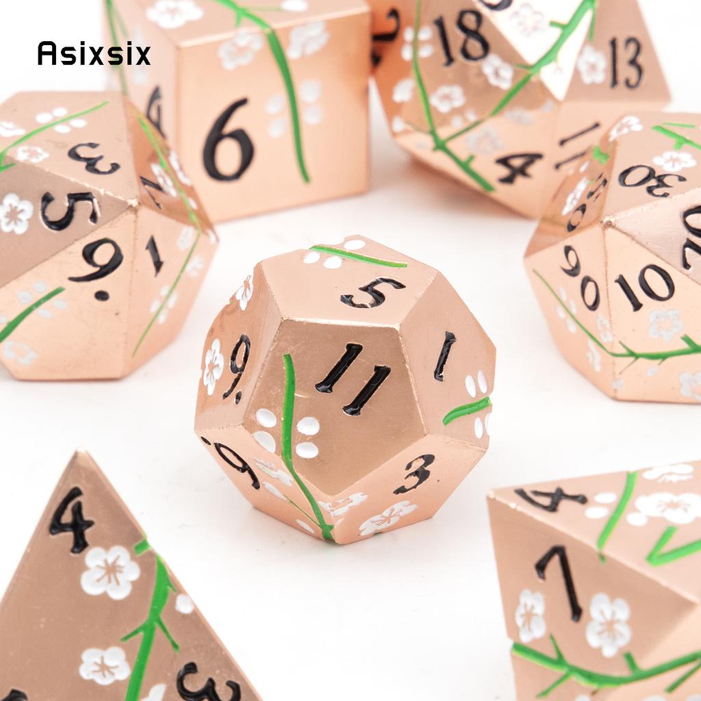 7 Pcs Copper Flower Metal Dice Solid Metal Polyhedral Dice Set Suitable for Role-Playing RPG Board Game Card Game