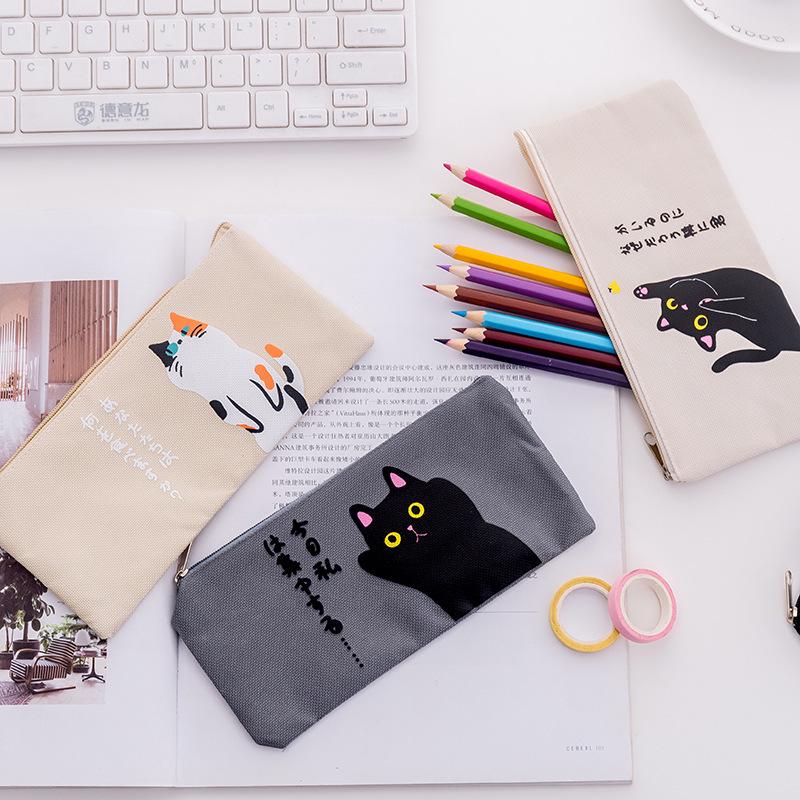 1 Pcs Cute Cartoon Cat Canvas Zipper Pencil Bag Case Children Pen Bags Women Cosmetic Bag Children Gift Stationery