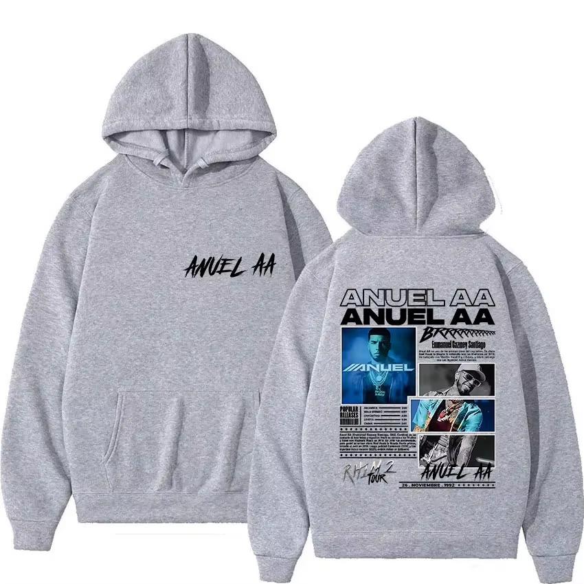 Anuel AA RHLM 2 Hoodie Vintage Gewaschen Baumwollfleece Sweatshirt Unisex Oversized Pullover Latin Trap Streetwear Top Merch Geschenk