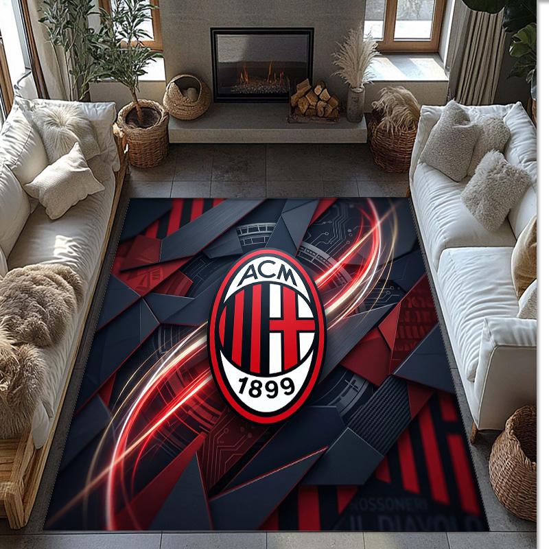 Tappeto in Flanella Stampato AC Milan Antiscivolo Morbido Poliestere Tappeto per Pavimento Tappetino Decorativo da Interno per Camera da Letto Soggiorno Divano Sala Giochi Decorazione Casa