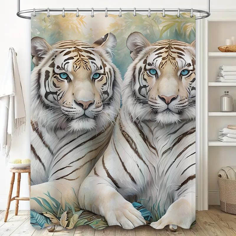 Whitened Tiger Printed Shower Curtain Waterproof Bathroom Decor Fabric Shower Curtains Set For Home Decoration