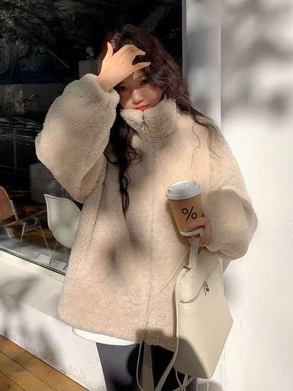 Giacca da Donna in Pile Peluche con Fodera: Lana d'agnello sintetica spessa, Taglie forti, Velluto double-face, Cappotto Autunno/Inverno