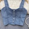 Hongkongský styl Retro Džínový top Dámský Design Jednořadé Slim fit Krátký Pupík Sexy Gyaru Sle Cami Móda