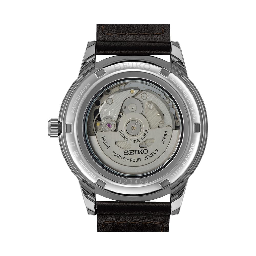 SEIKO Satin Black Dial Brown Grained Leather Band Presage Automatic GMT Analog Watch Classic Men's Black, Black//Sheer Pleasure,