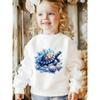 Kids Unisex Crewneck Sweatshirt, Magical Iridescent Sea Turtle With Blue Waves Peony Flowers And Stars Fantasy Soft Pullover For Kids Over 4 Years Old
