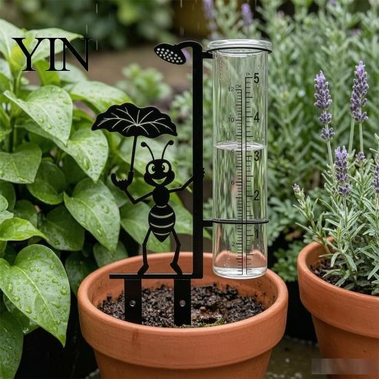 Creative Weather Gadget for Patio Ant Figurine Rain Gauge, Metal Stake Rainwater Measuring Tube, Rustproof Accurate Rainfall Gauge Lawn Outdoor