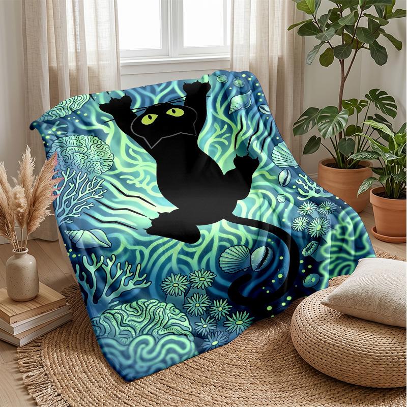 Underwater Cat Adventure 1 Theme Blanket Lightweight Warm Flannel Blanket Decorative Throw Blanket for Home Decoration