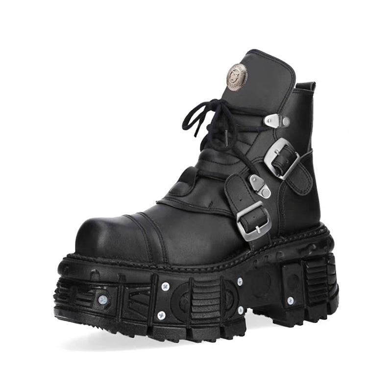 Dark Gothic Chunky Platform Leather Combat Boots Handmade Punk Ankle Boots for Women