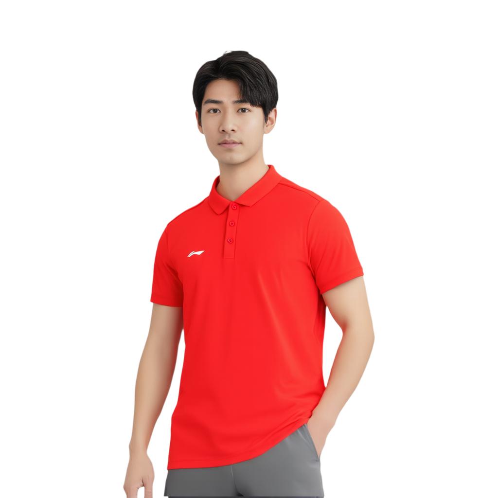 Li Ning Group Purchase Series Solid Color Casual Sports Polo Shirt Men tops Flag-Red APLU189-2