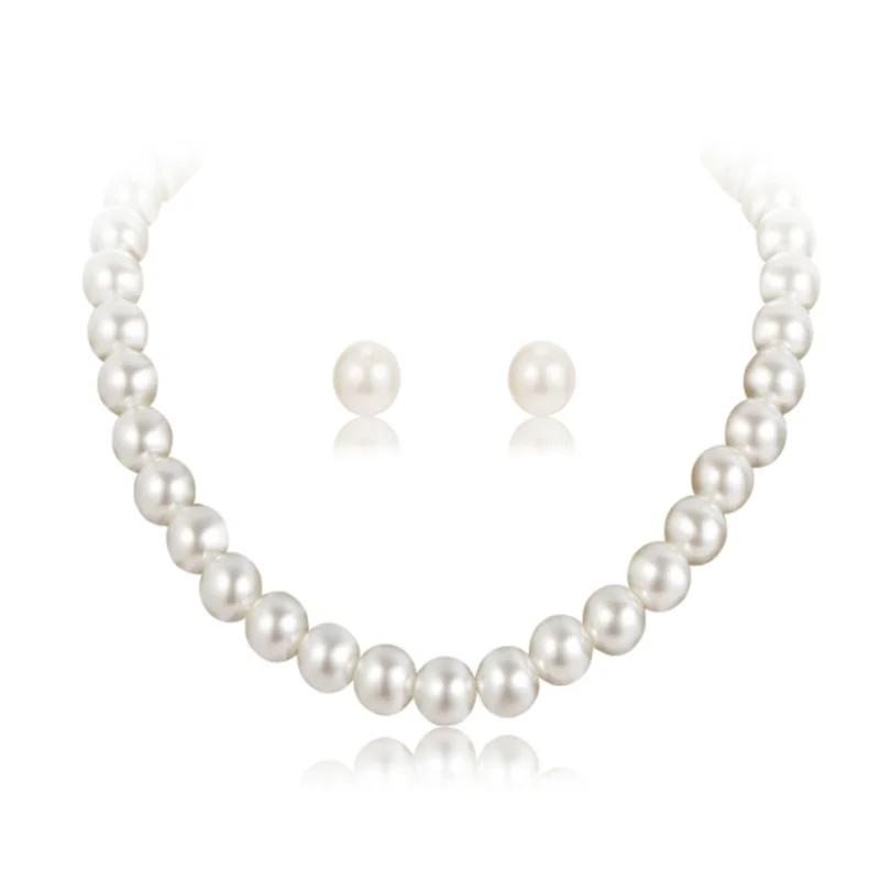 Fashion Rhinestone Pearl Necklace Earrings Bracelet Aset  Trendy Party Jewelry Gift