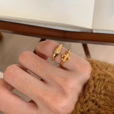 Zirconium Iris Flower Sword Open Ring Light Luxury Premium Temperament Index Finger Ring Niche Cold Wind Jewelry Women