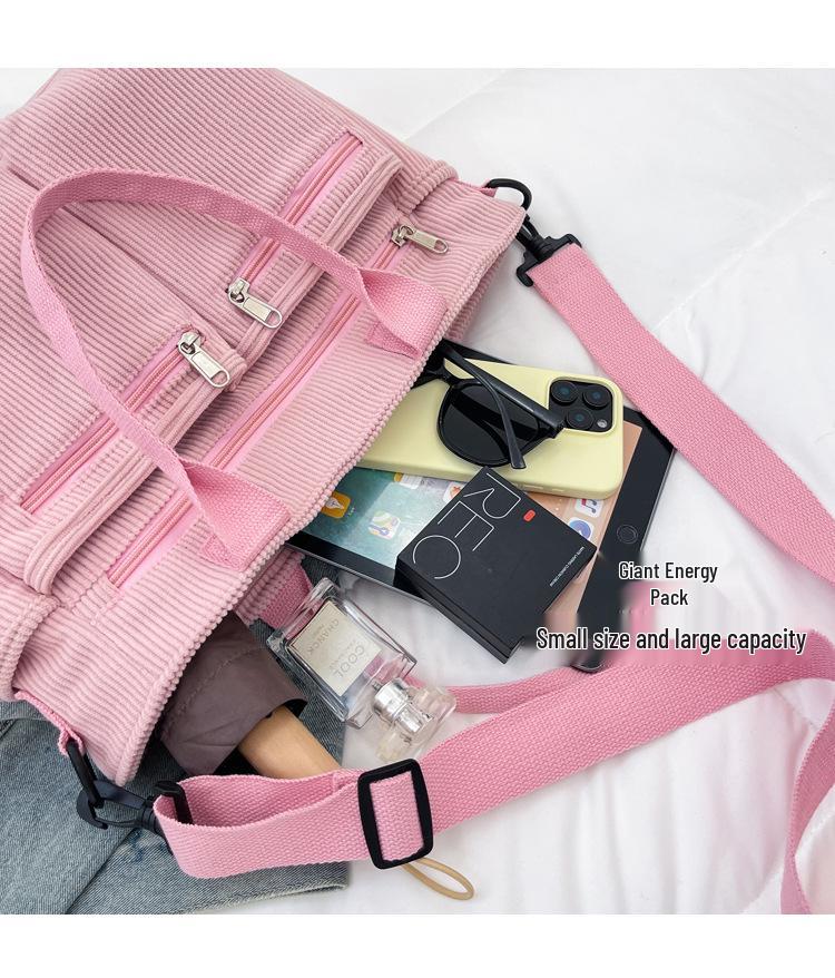 2026 Women's Large Capacity Corduroy Tote: Korean Style Multi-Pocket Handbag & Versatile Crossbody Bag